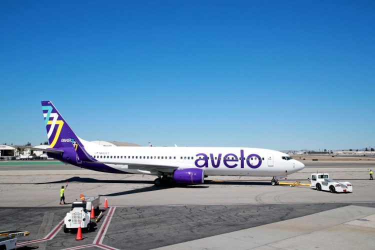 BURBANK, CALIFORNIA - APRIL 28: Avelo Airlines takes off with first flight between Burbank and Santa Rosa at Hollywood Burbank Airport on April 28, 2021 in Burbank, California. (Photo by Joe Scarnici/Getty Images for Avelo Air)
