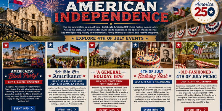 Five Texas Historic Sites Rolling Out the Red, White, and Blue for America’s 250th — From Rockport to Fort McKavett