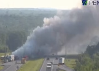 The aftermath of the crash that killed Pennsylvania State Trooper Michael Pahira